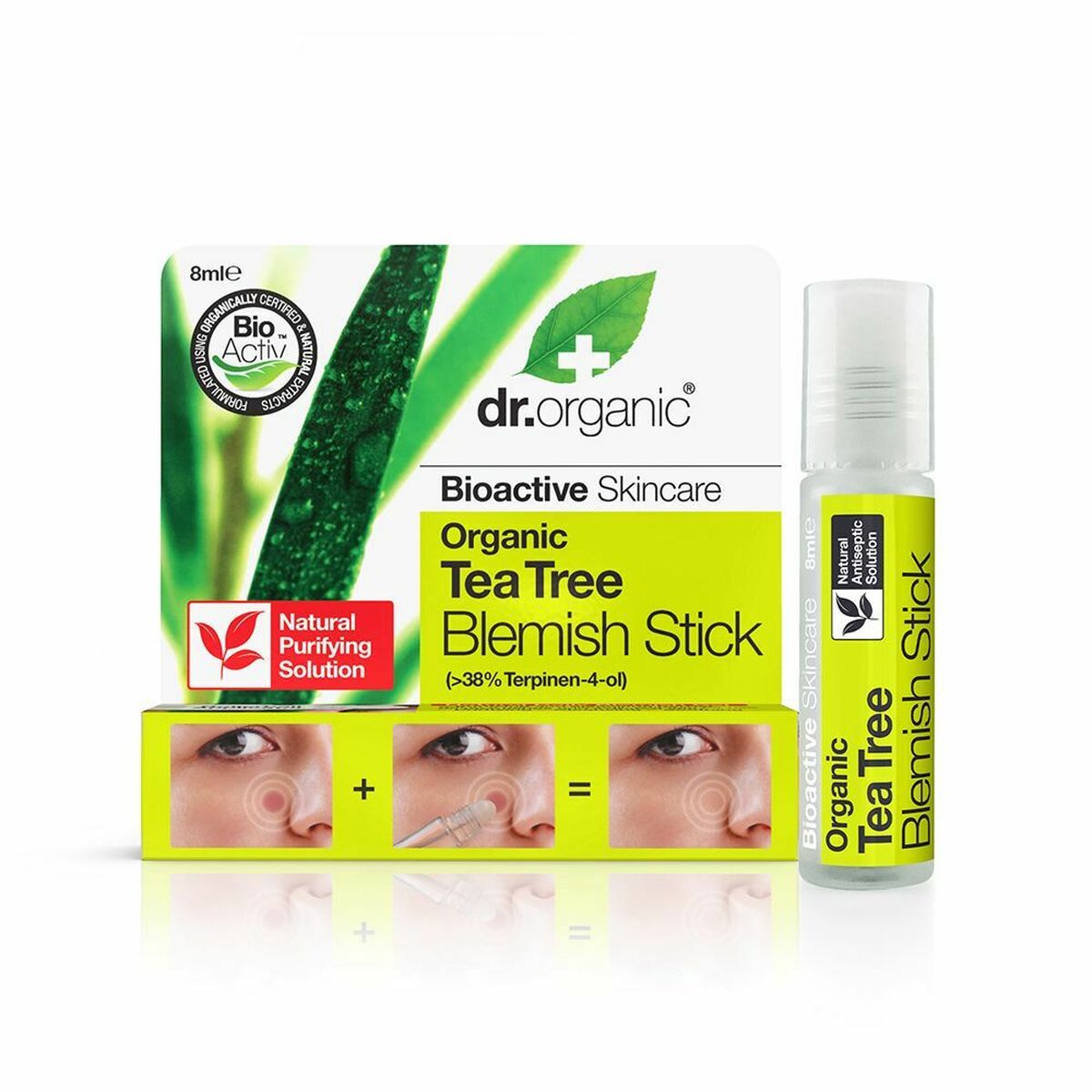 Acne Skin Care Dr.Organic DR00140 8 ml Roll-On Tea tree produktemballage
