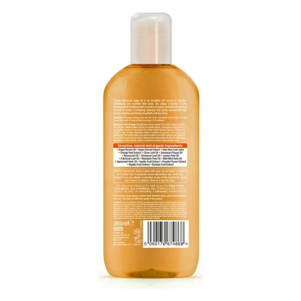 Revitaliserende Shampoo Dr.Organic Argán 265 ml shampooflaske
