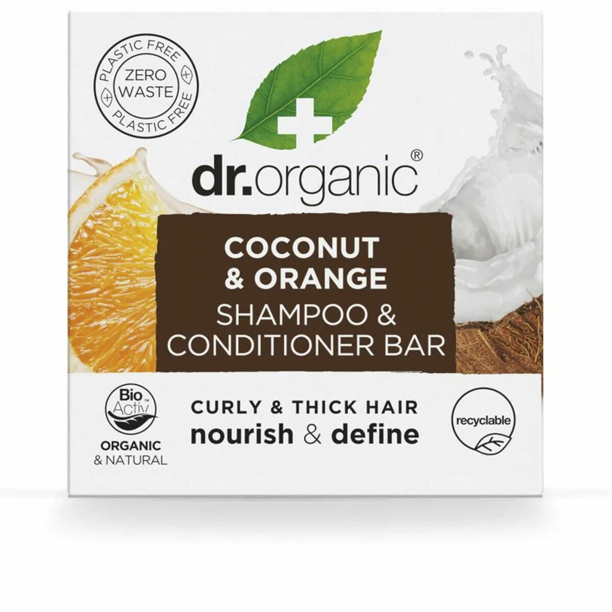 2-i-1 shampoo og balsam Dr.Organic Coconut and Orange 75 g Solid for Women shampooflaske