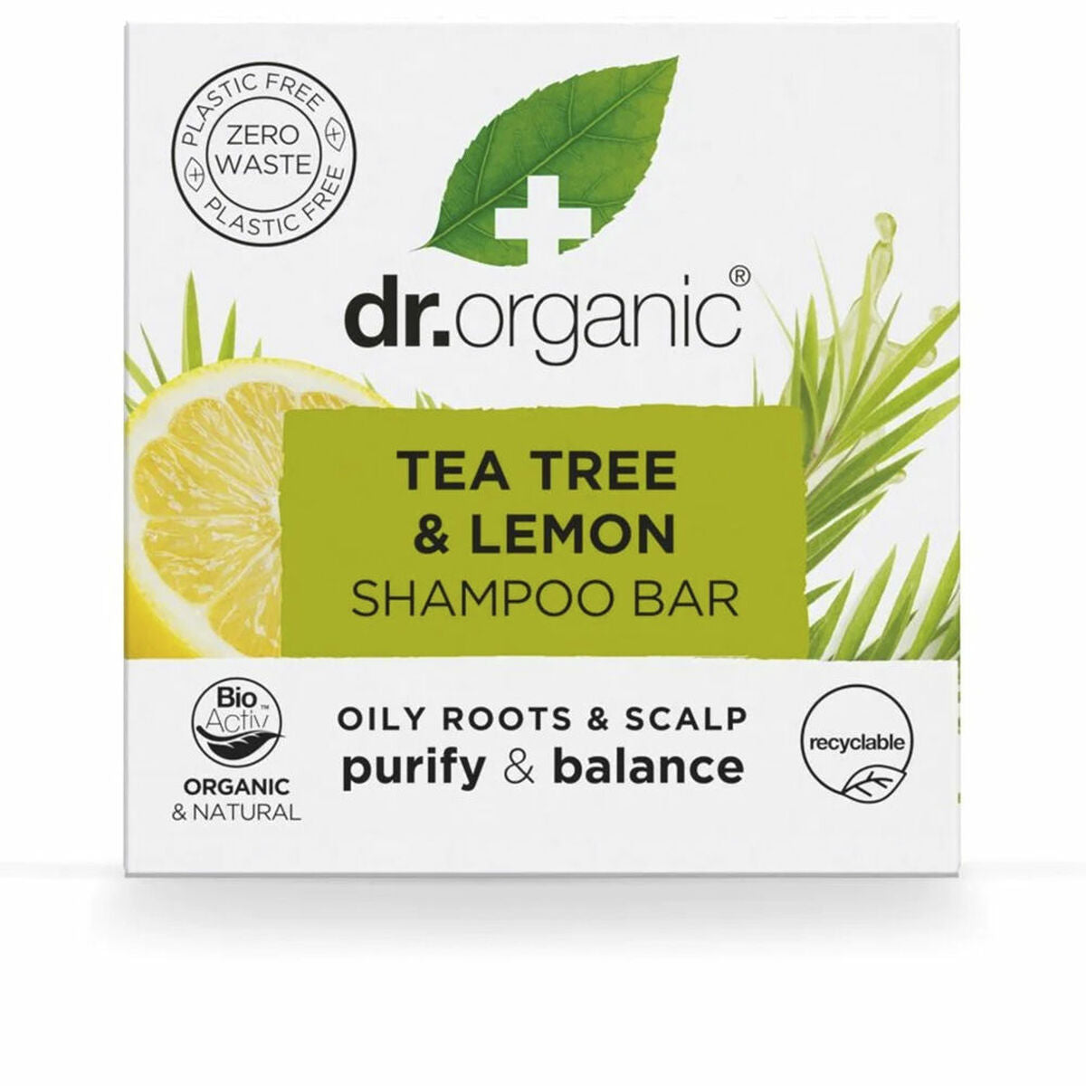Shampoo Bar Dr.Organic Tea Tree and Lemon 75 g til kvinder shampooflaske
