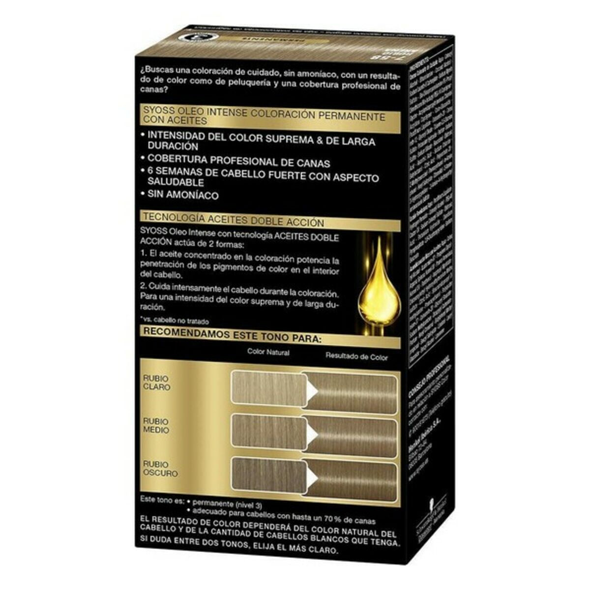Permanent Dye Syoss Oleo Intense Sand Blonde Nº 7.58 Platinum Blonde Nº 7.58-Rubio Arena for Women produktemballage