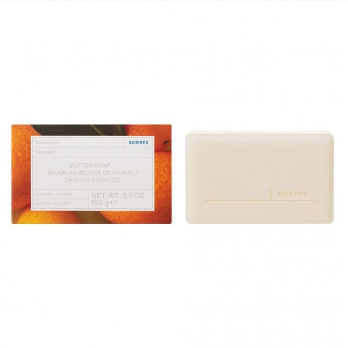 Sæbekage Korres Kumquat Smør 150 g produktemballage
