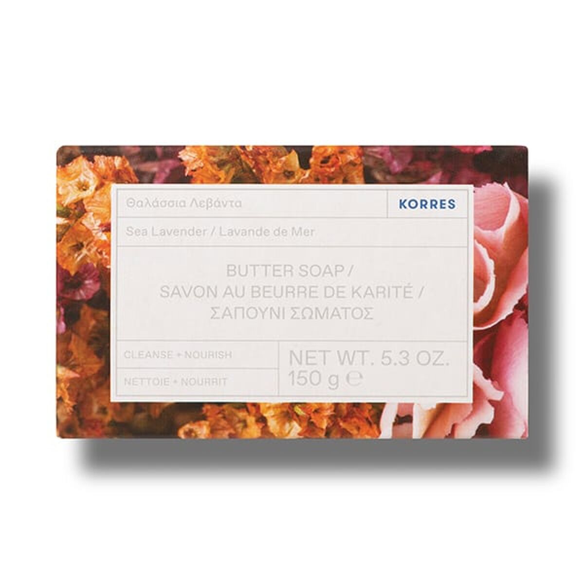 Sæbekage Korres Havlavendelsmør 150 g produktemballage