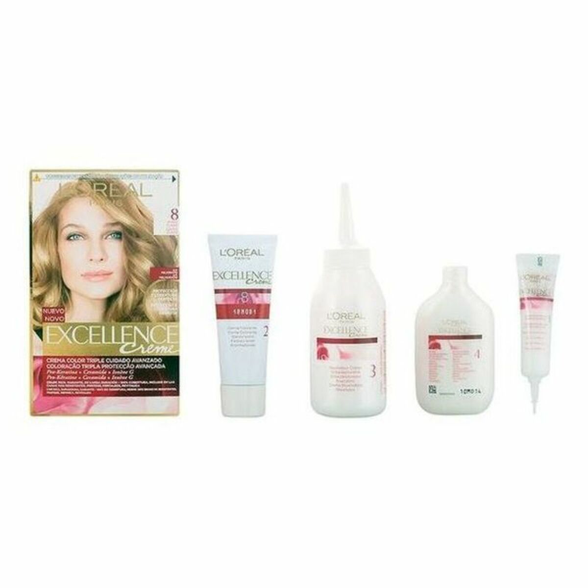 Permanent farvestof L'Oreal Make Up Excellence Nº 8 Rubio Claro Nº 8-Rubio Claro 192 ml produktemballage