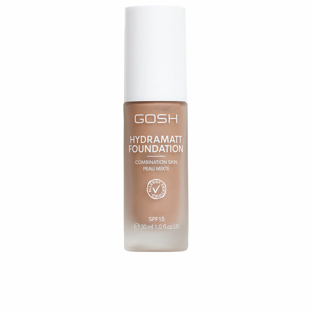 Creme Make-up Base Gosh Copenhagen HYDRAMATT Nº 01-Medium Mørkerød Spf 15 30 ml produktemballage
