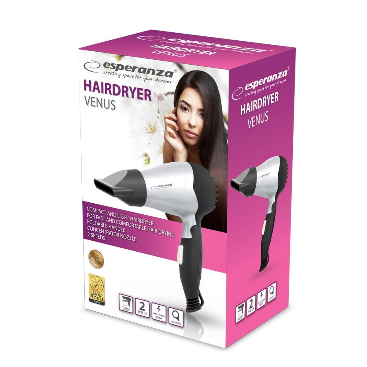 Hårtørrer Esperanza EBH002S Sort 850 W produktemballage