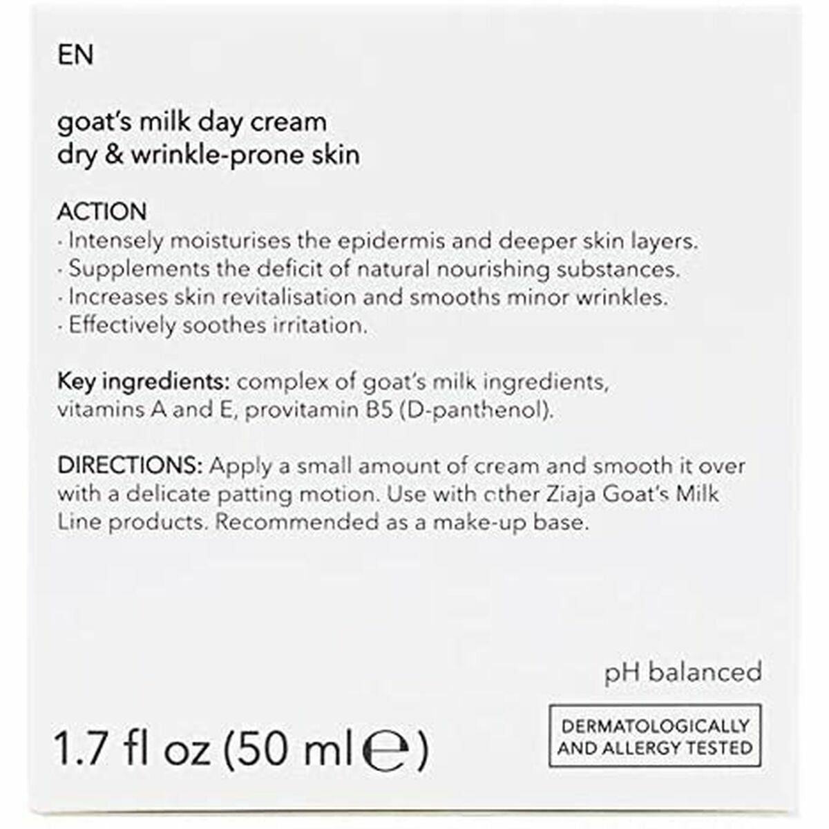 Dagcreme Ziaja Leche De Cabra 50 ml hudplejeemballage til gedemælk