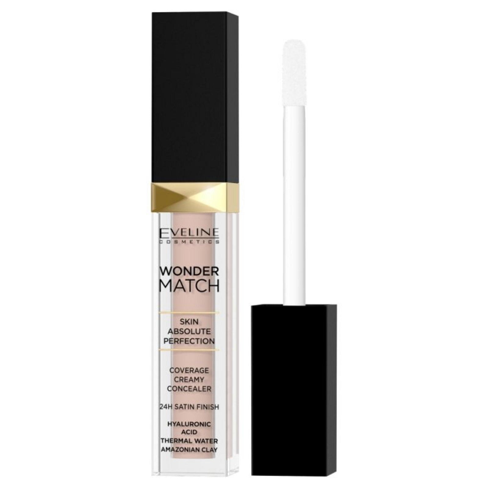 Eveline Cosmetics, Wonder Match, Hyaluronic Acid, Satin Finish, Cream Concealer, 20, Peach, 6.8 ml