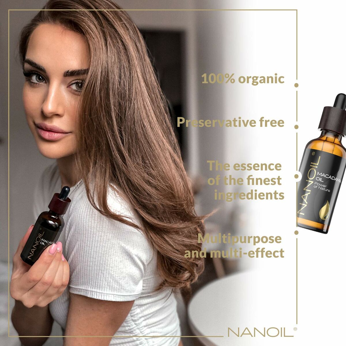 Bath Oil Nanoil Power Of Nature 50 ml macadamianøddeolie produktemballage