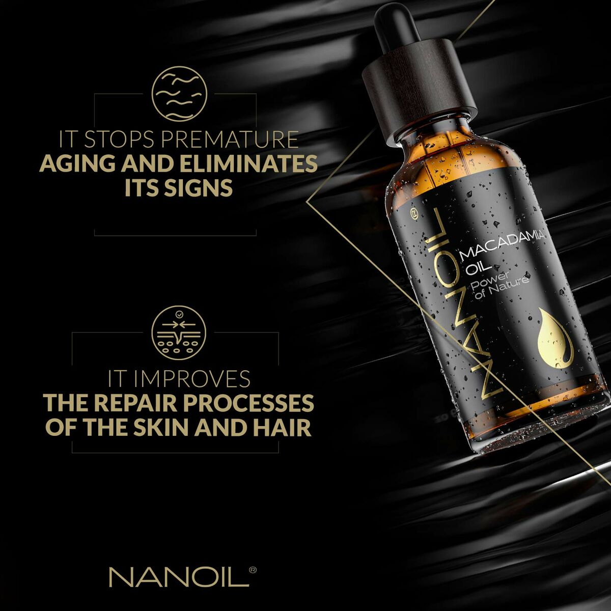 Bath Oil Nanoil Power Of Nature 50 ml macadamianøddeolie produktemballage