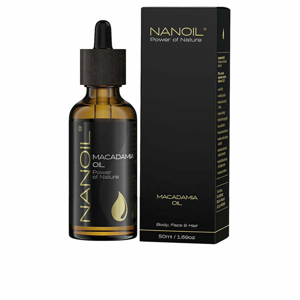 Bath Oil Nanoil Power Of Nature 50 ml macadamianøddeolie produktemballage
