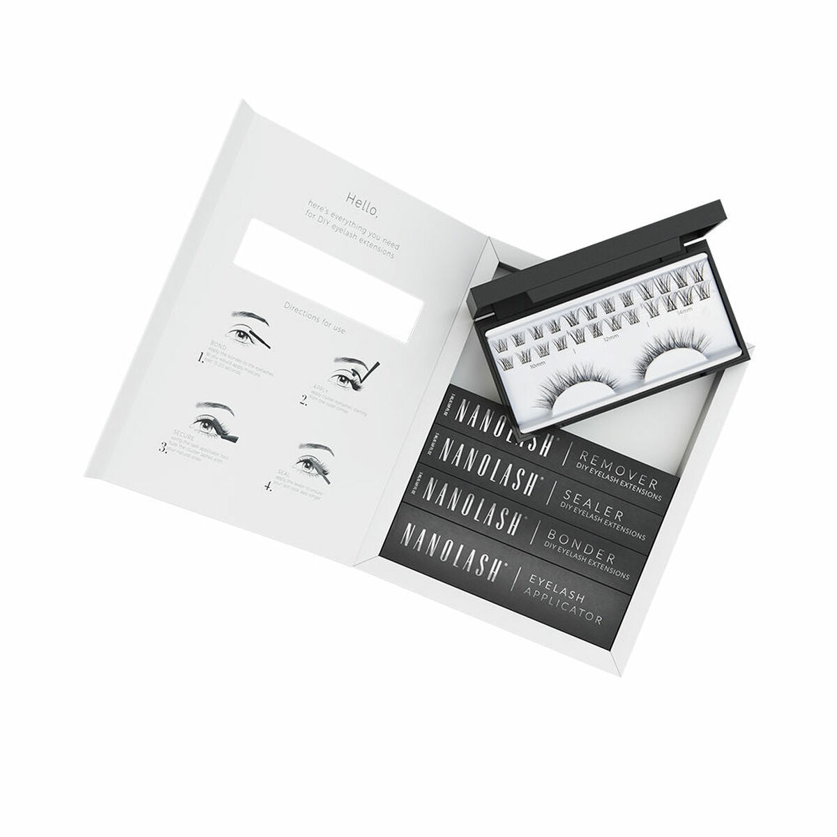Sæt med falske øjenvipper Nanolash Classy 5 stykkers produktemballage