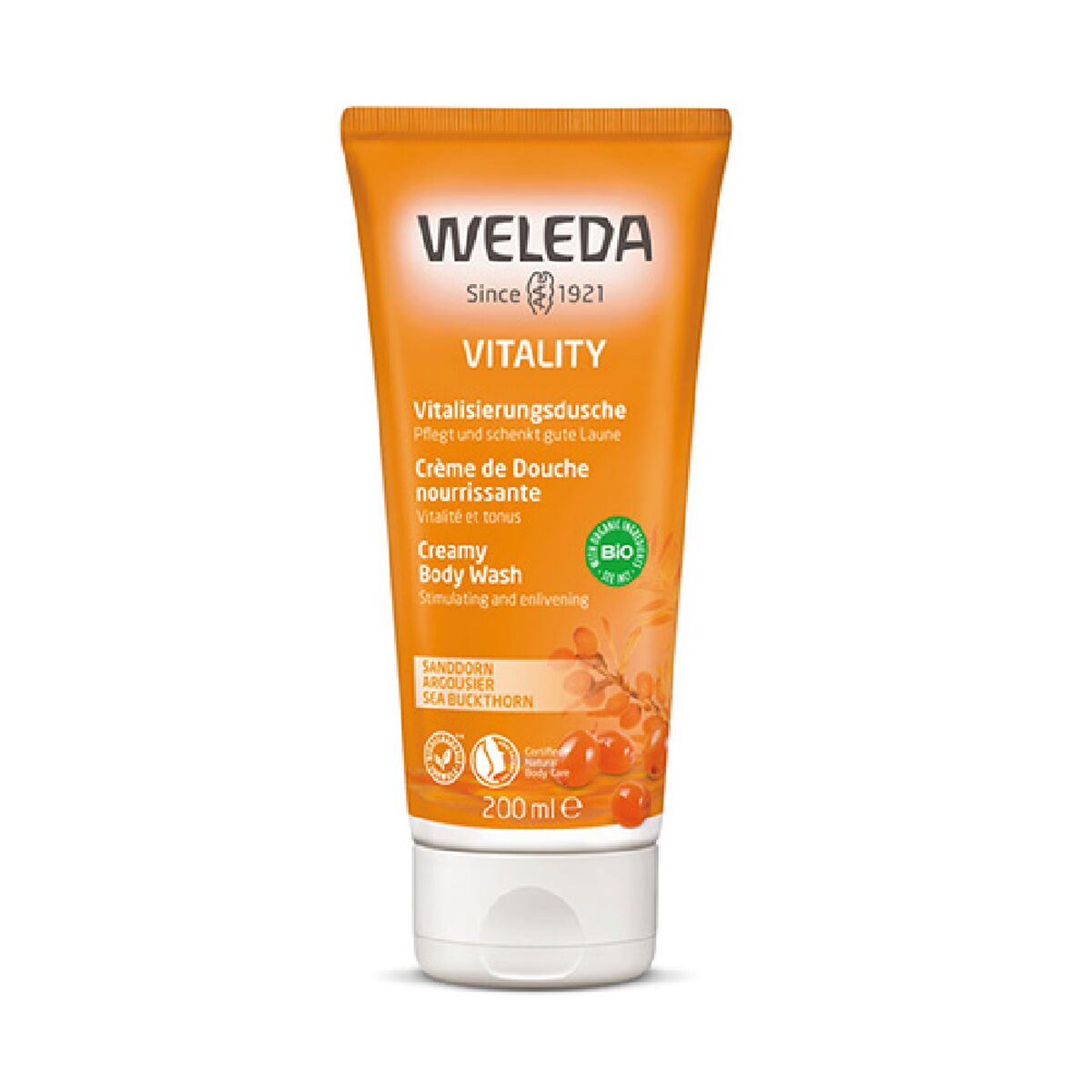 Shower Gel Weleda Havtorn 200 ml til kvinder hudpleje emballage