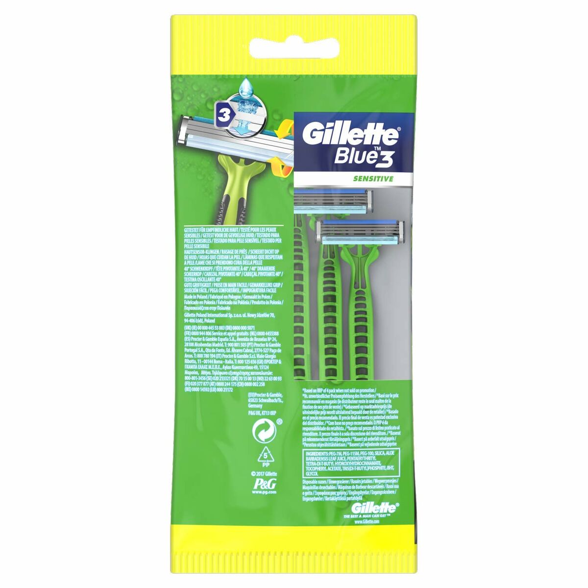 Barberskrabere Gillette Blue Sensitive 5 Units for Men produktemballage