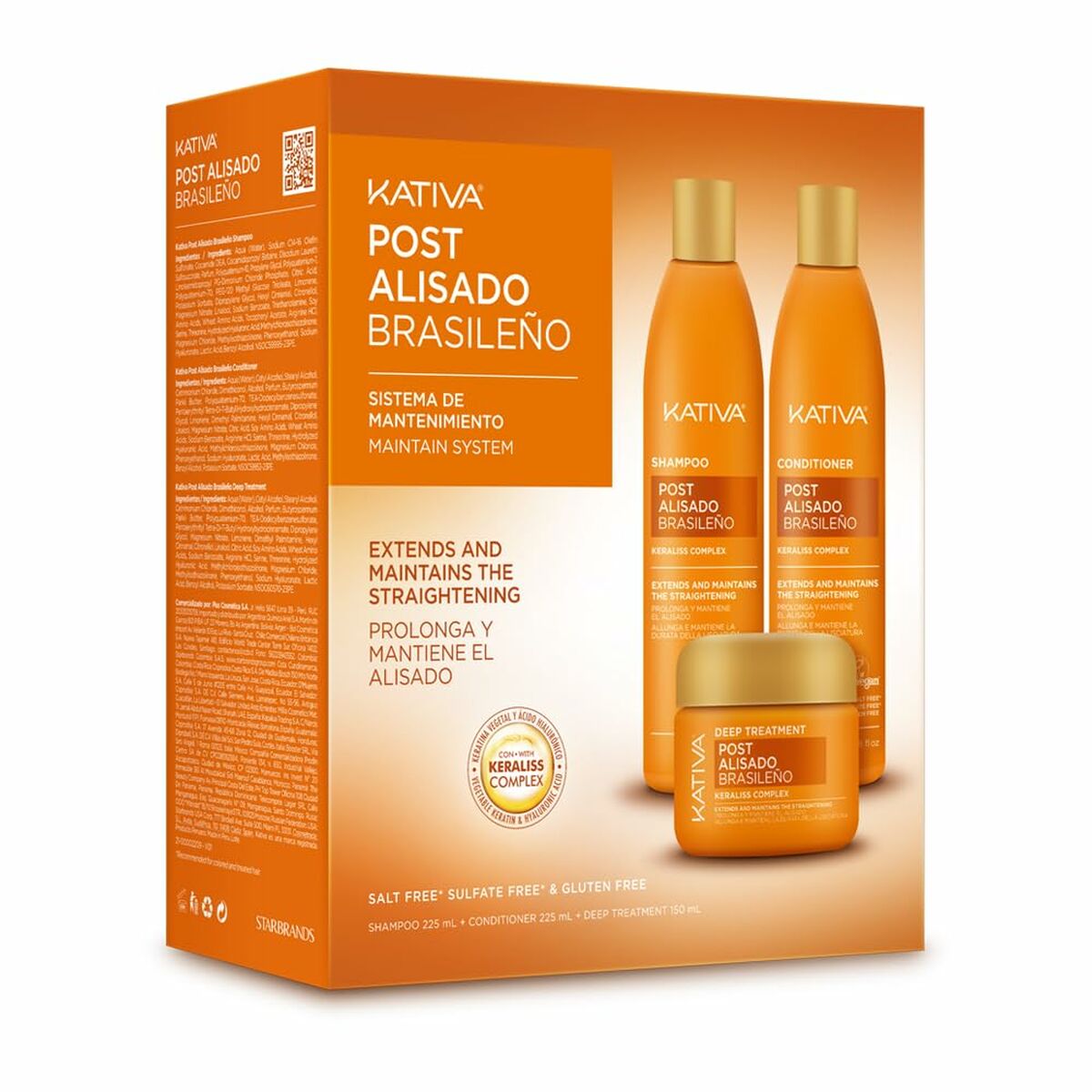 Shampoo og balsam Kativa KERATIN EXPRESS 3 stykker til kvinder shampooflaske