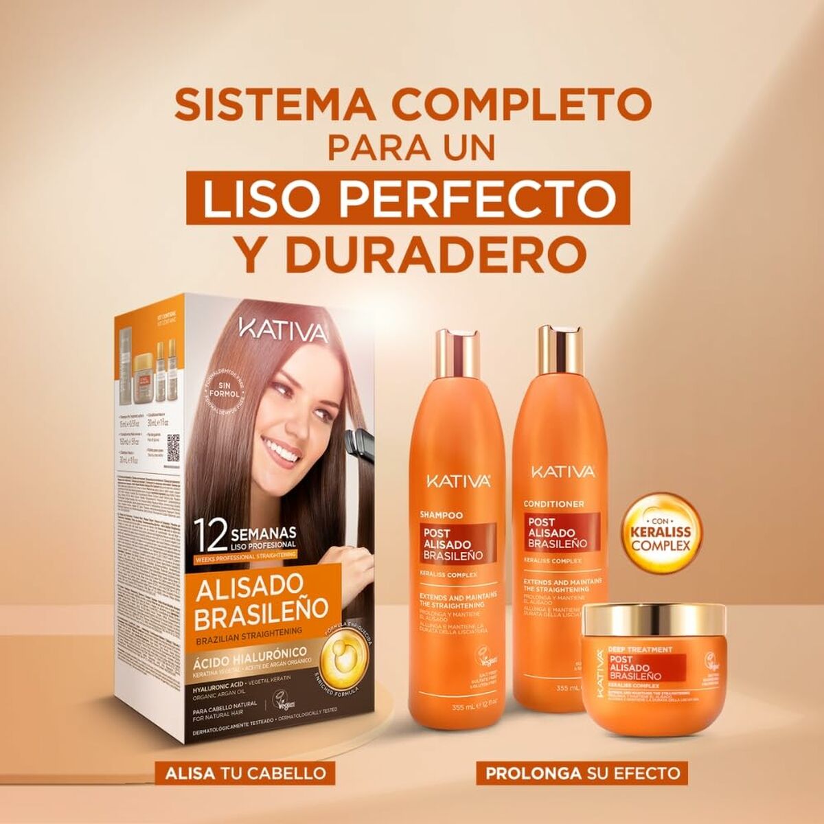 Shampoo og balsam Kativa KERATIN EXPRESS 3 stykker til kvinder shampooflaske