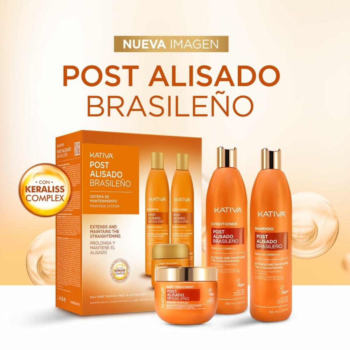 Shampoo og balsam Kativa KERATIN EXPRESS 3 stykker til kvinder shampooflaske