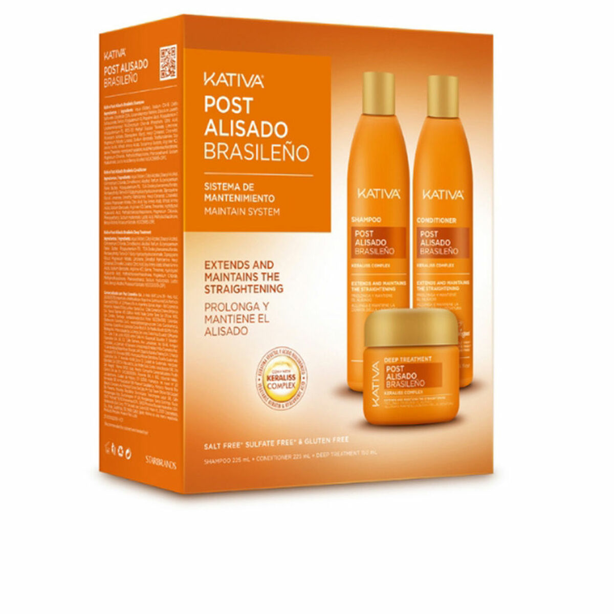 Shampoo og balsam Kativa KERATIN EXPRESS 3 stykker til kvinder shampooflaske