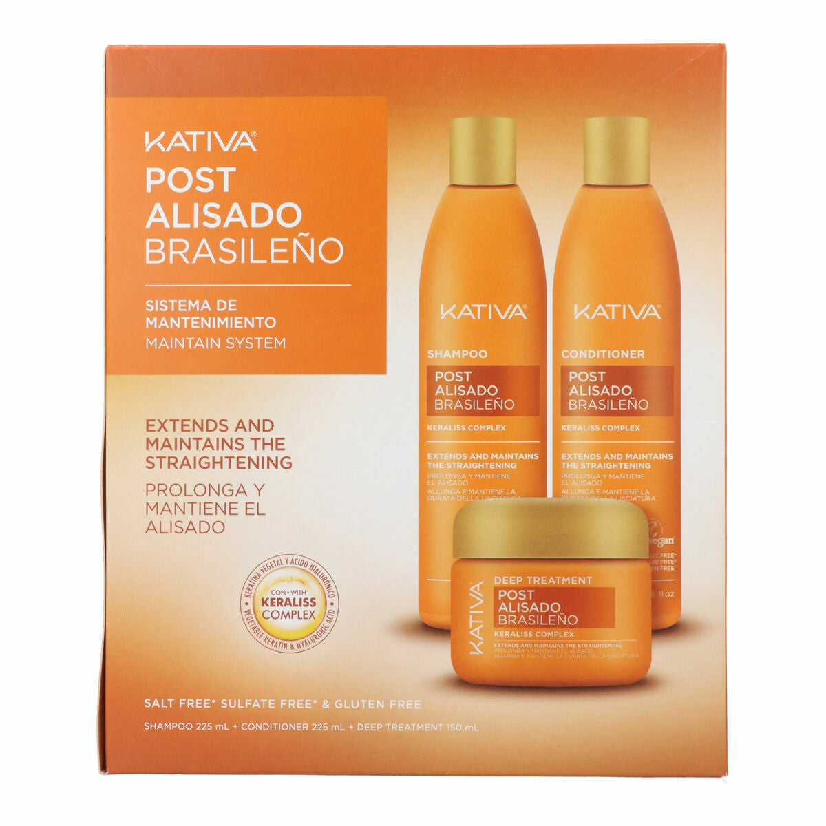 Shampoo og balsam Kativa KERATIN EXPRESS 3 stykker til kvinder shampooflaske