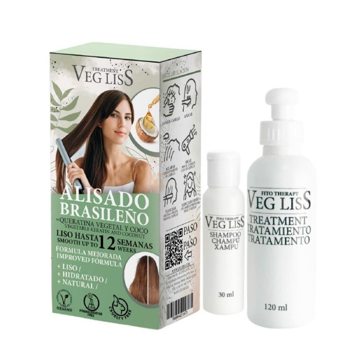 Brasiliansk glattejernssæt VegLiss 2-stykker til kvinder produktemballage