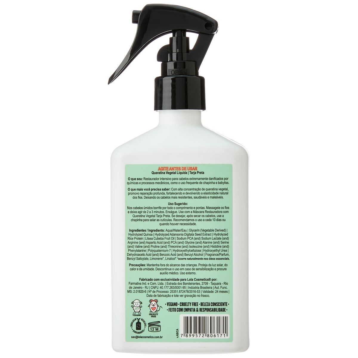 Keratin Spray Lola Cosmetics Tarja Black 250 ml produktemballage