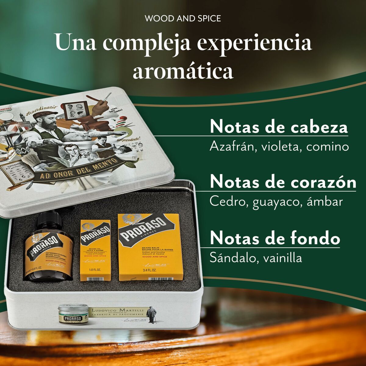 Skægplejesæt Proraso Wood & Spice 3 Pieces produktemballage