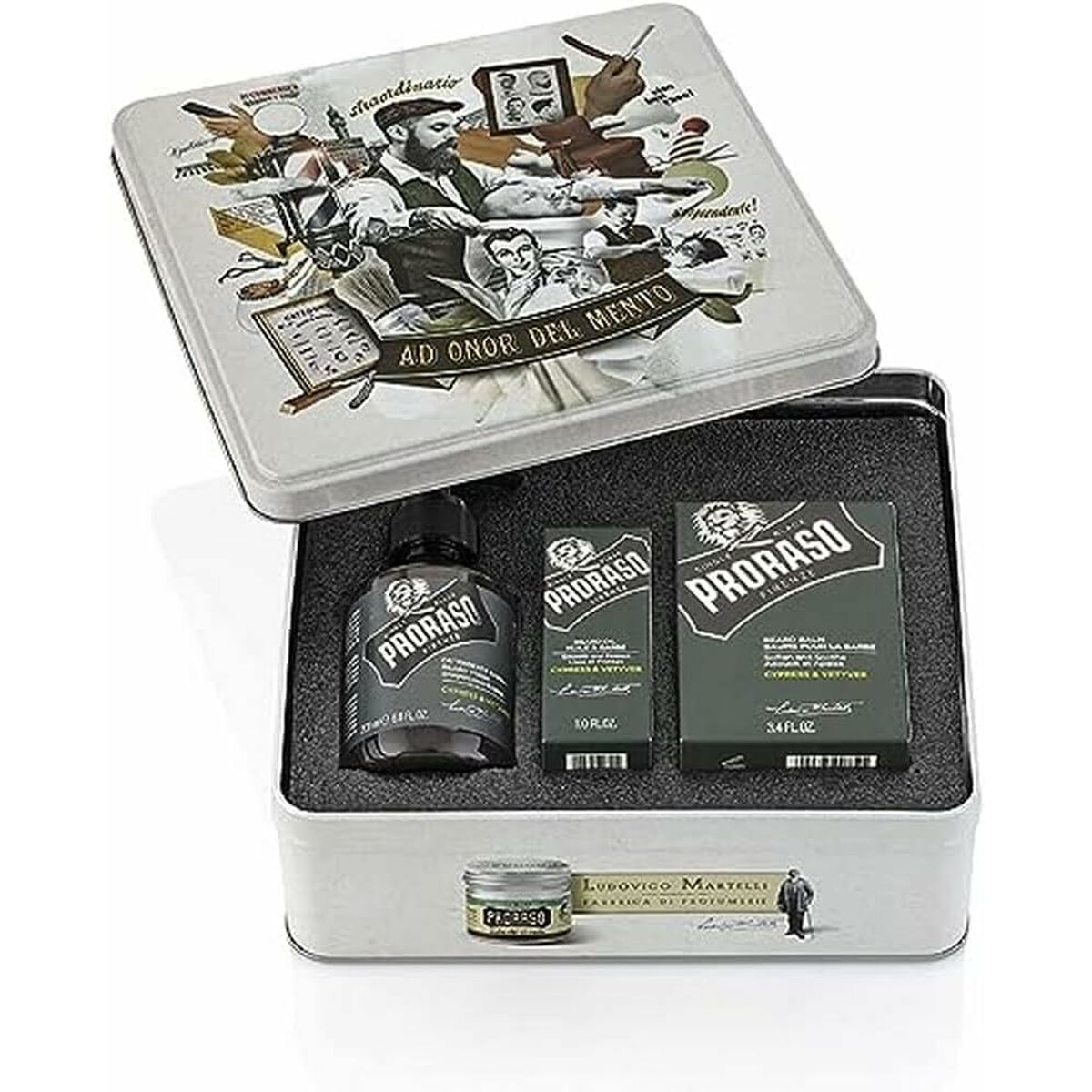 Skægplejesæt Proraso Cypress & Vetyver 3 stks produktemballage
