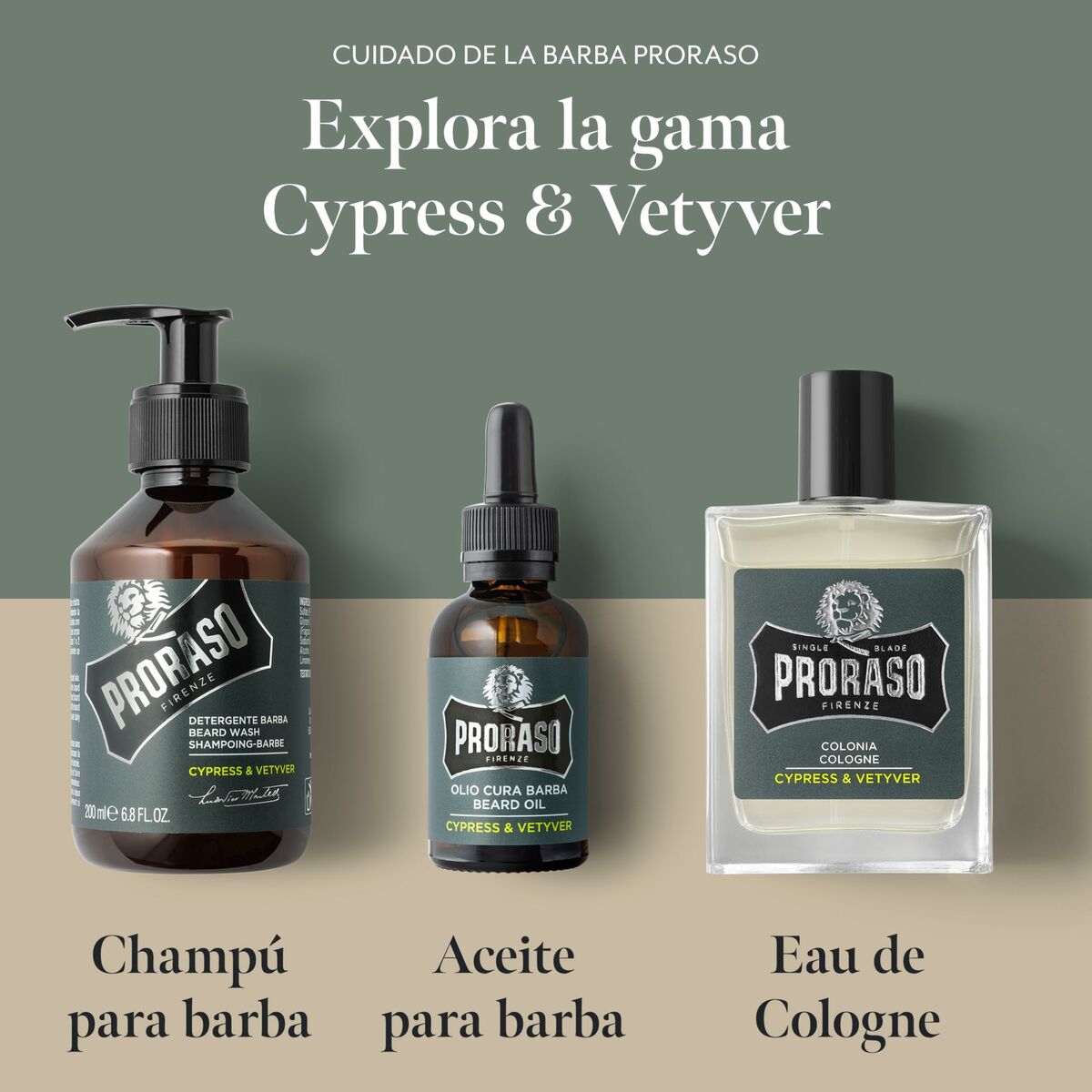 Skægplejesæt Proraso Cypress & Vetyver 3 stks produktemballage