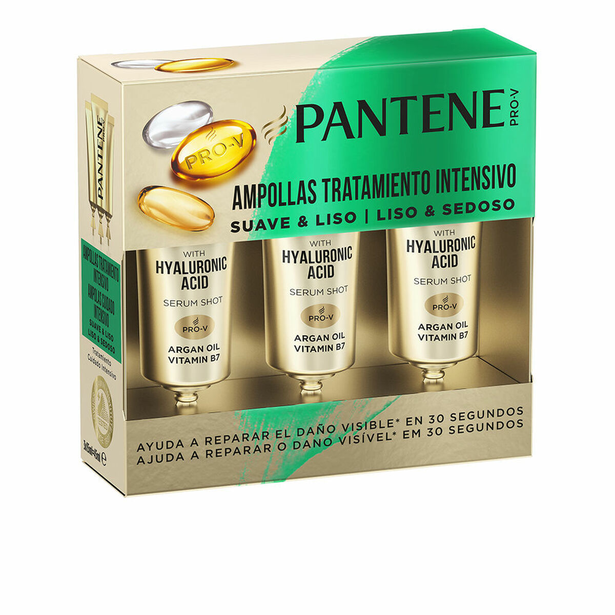 Hårudglatning Pantene 30 sekunder 15 ml 3 x 15 ml Ampuller til kvinder produktemballage