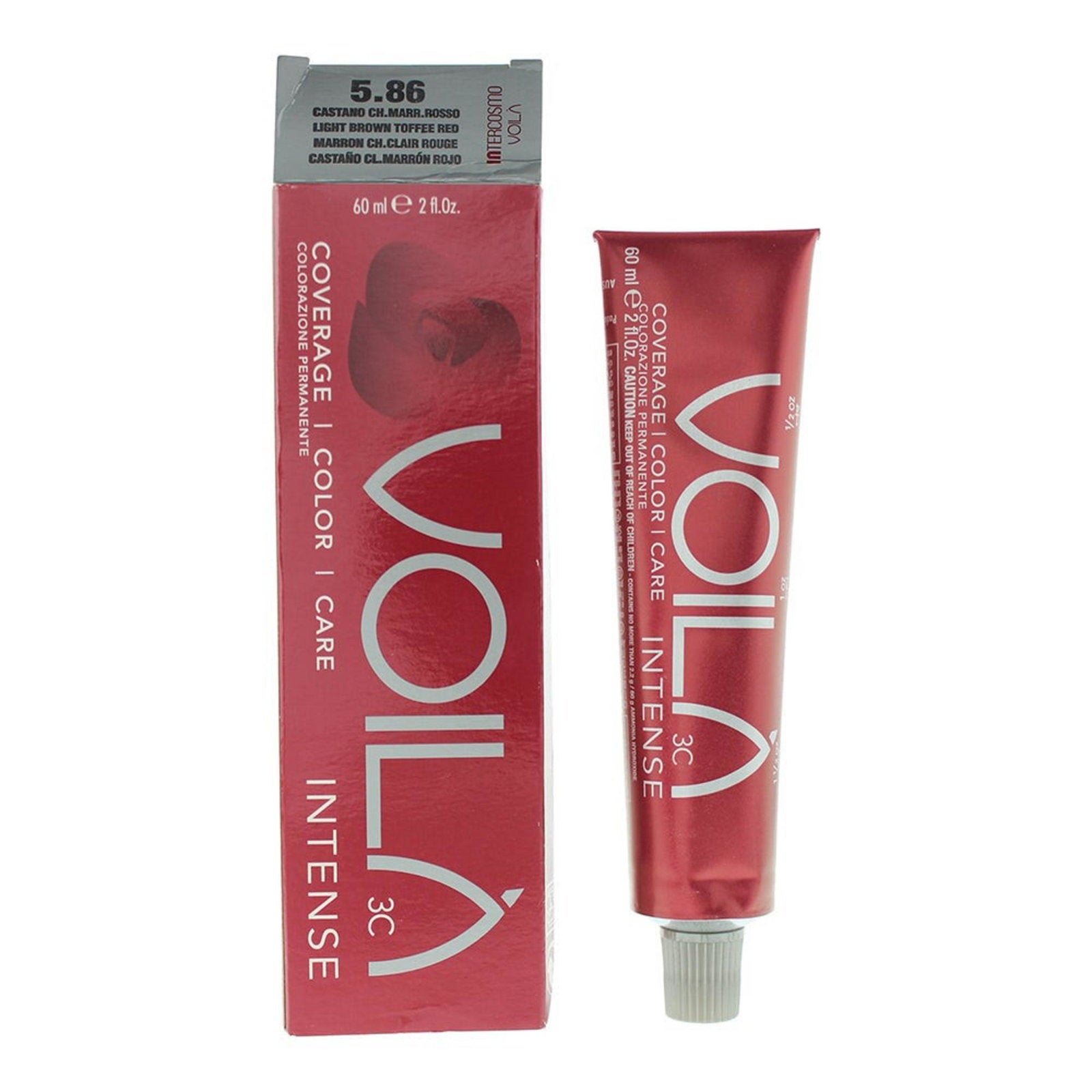 Intercosmo, Voila 3C Intense, Permanent Hair Dye, 5.86 Light Brown Toffee Red, 60 ml