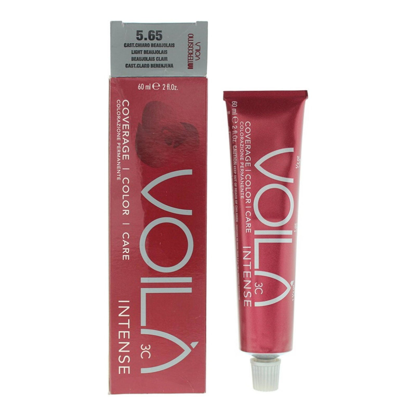 Intercosmo, Voila 3C Intense, Permanent Hair Dye, 5.65 Light Beaujolais, 60 ml