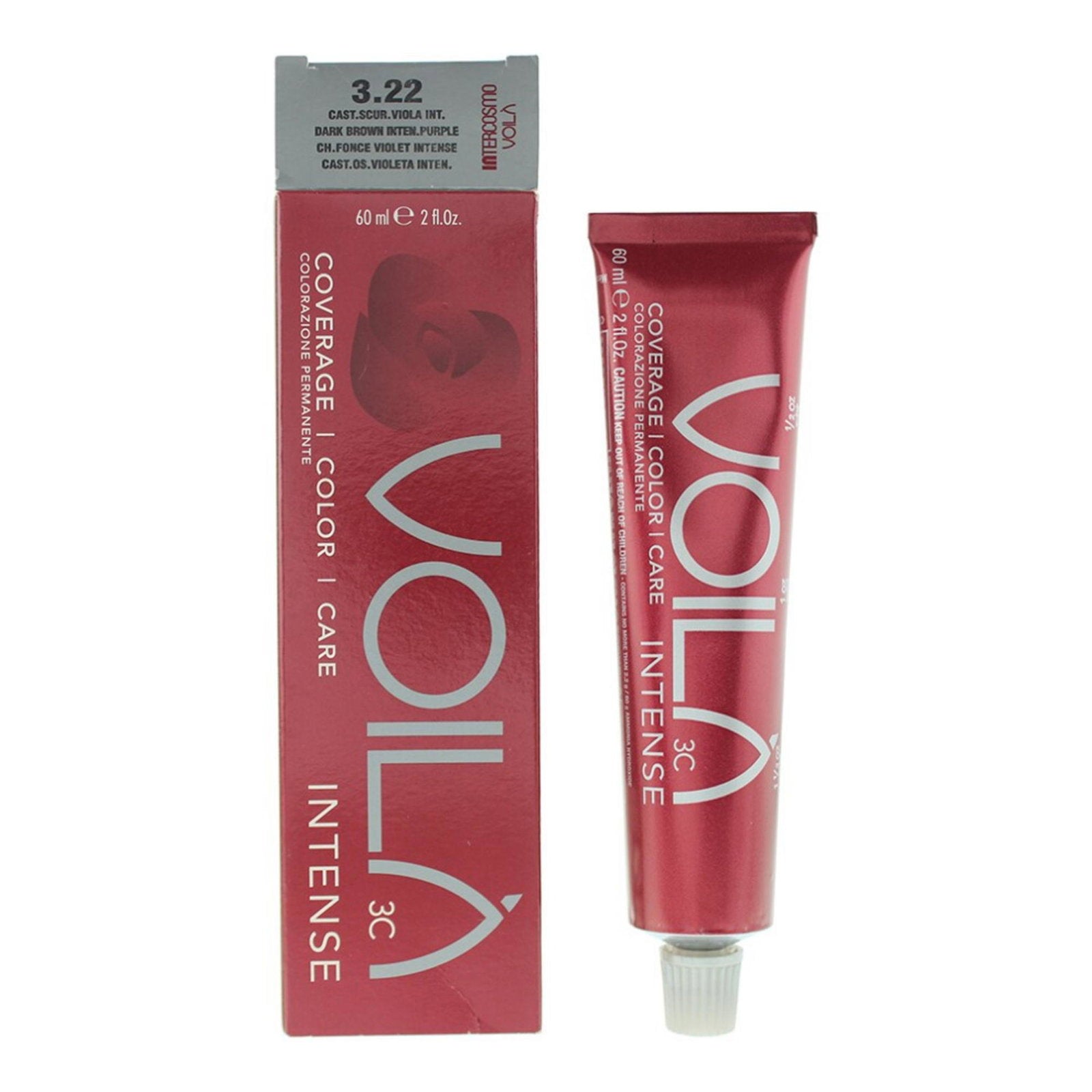 Intercosmo, Voila 3C Intense, Permanent Hair Dye, 3.22 Dark Brown Intense Purple, 60 ml