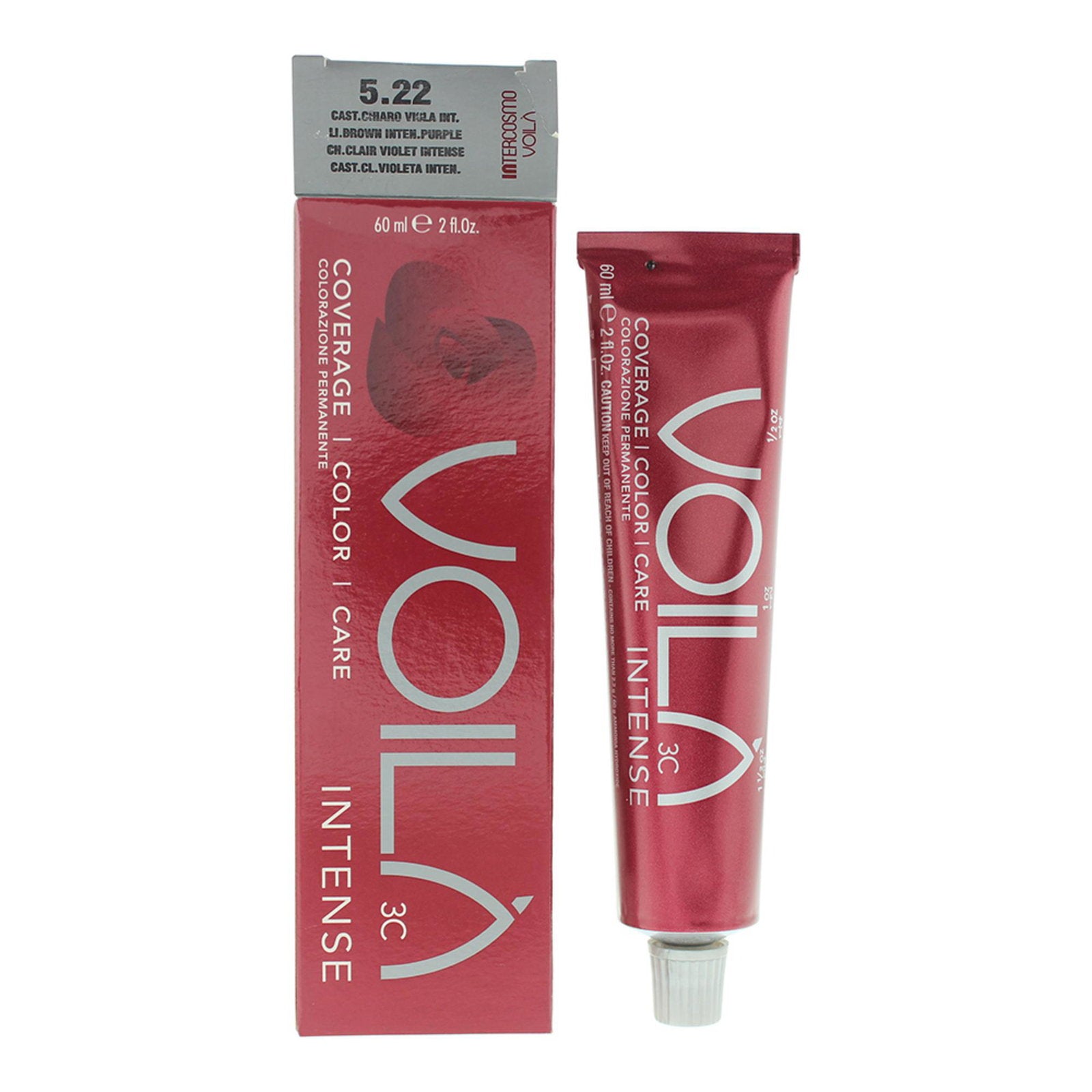 Intercosmo, Voila 3C Intense, Permanent Hair Dye, 5.22 Light Brown Intense Purple, 60 ml