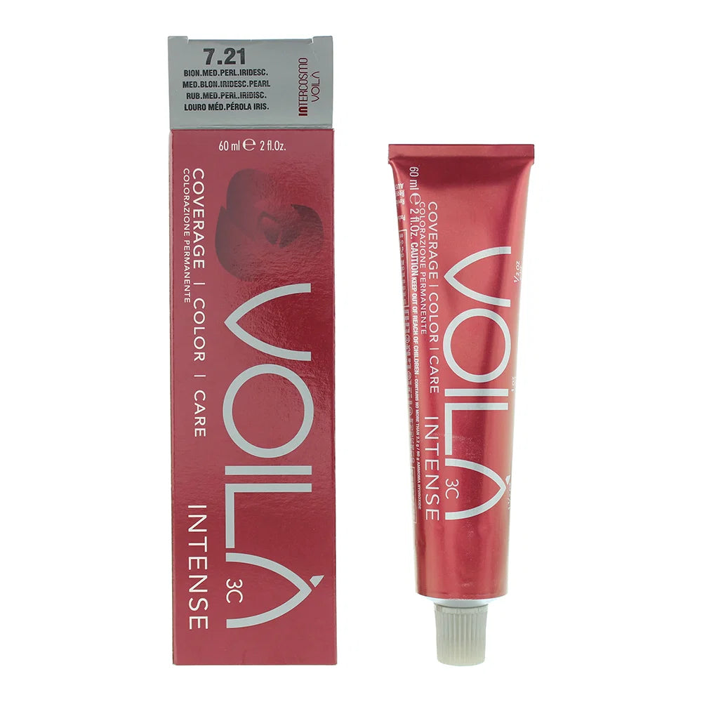 Intercosmo, Voila 3C Intense, Permanent Hair Dye, 7.21 Medium Blonde Iridescent Pearl, 60 ml
