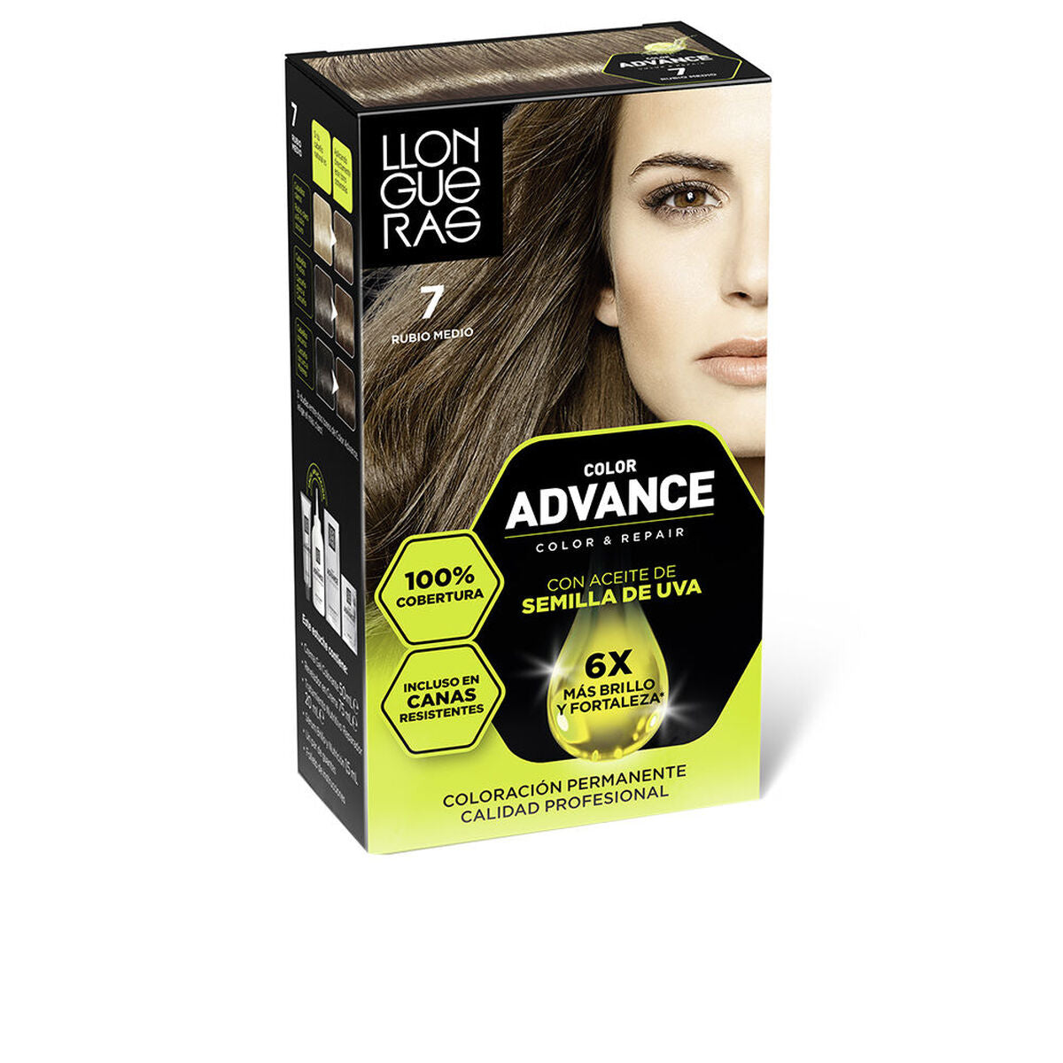 Permanent Dye Llongueras COLOR ADVANCE Nº 7-Rubio Medio (1 enhed) produktemballage
