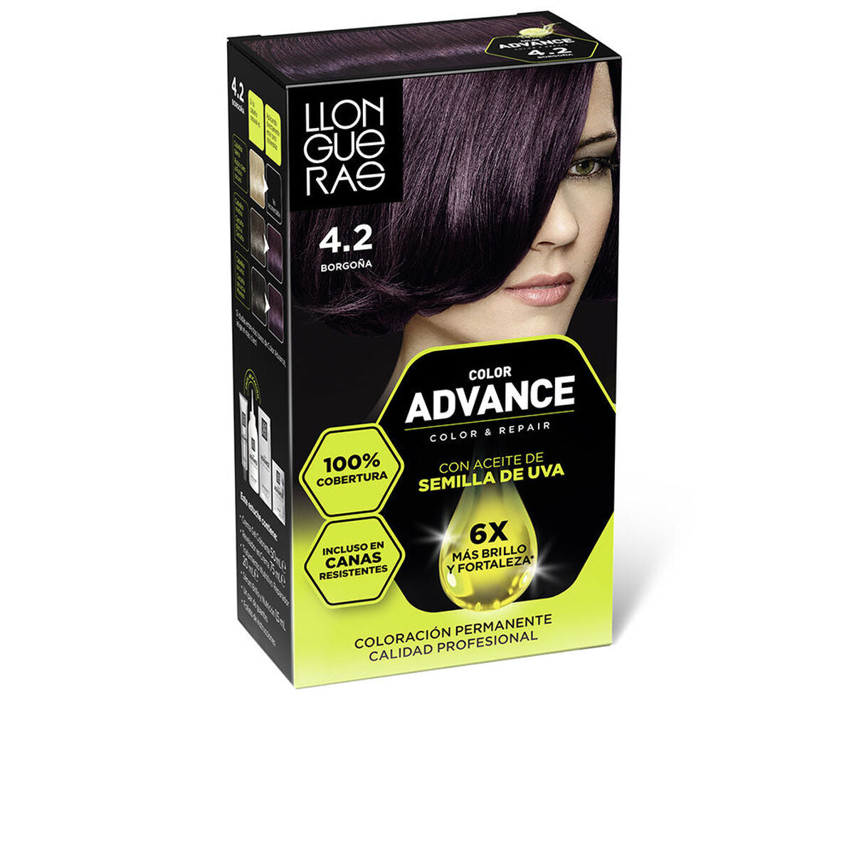 Permanent farve Llongueras COLOR ADVANCE Nº 4,2-Borgona produktemballage