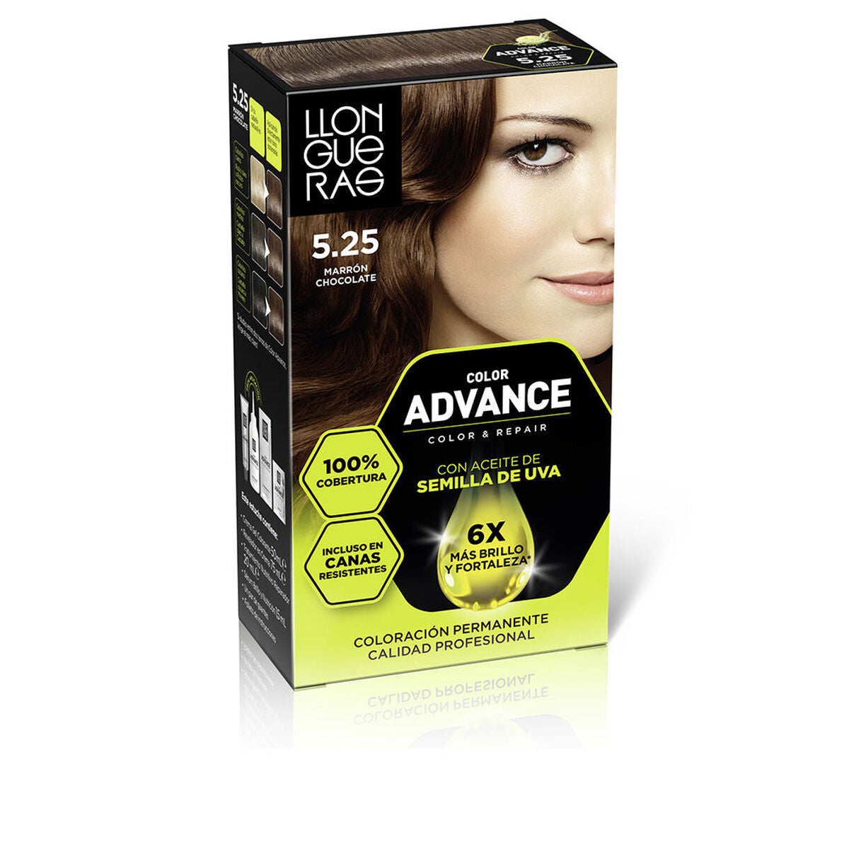 Permanent farve Llongueras COLOR ADVANCE Nº 5,25-Marron Chokolade produktemballage
