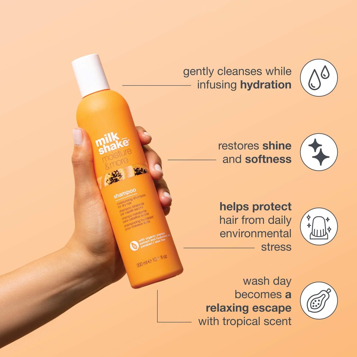 Shampoo Milk Shake Moisture & More 1 L til kvinder shampooflaske