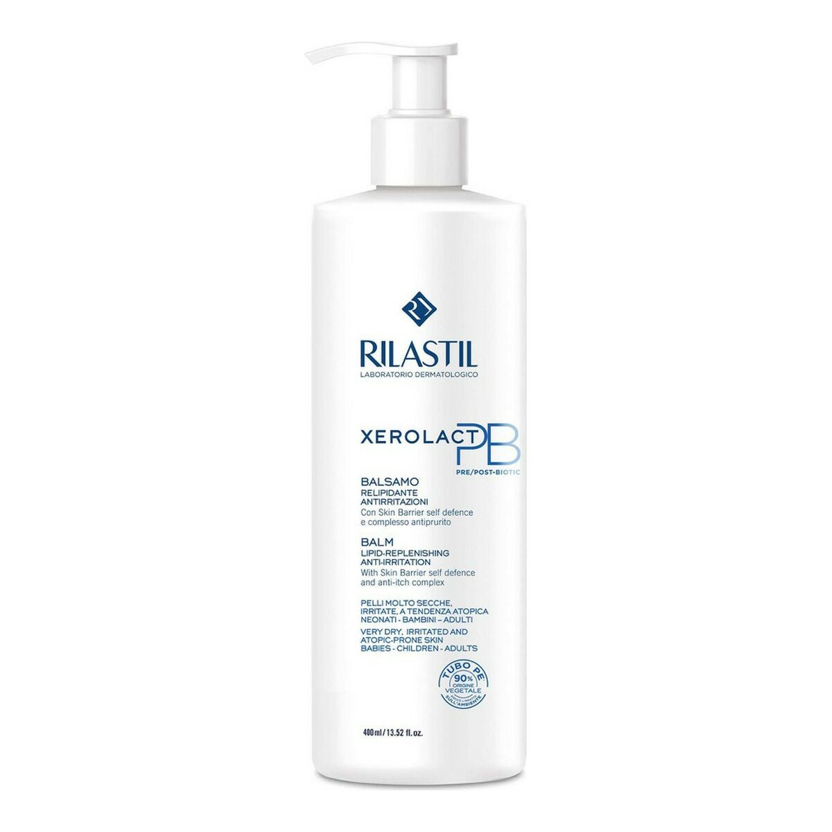 Beroligende balsam mod kløe og irriteret hud Rilastil D29065100 400 ml produktemballage
