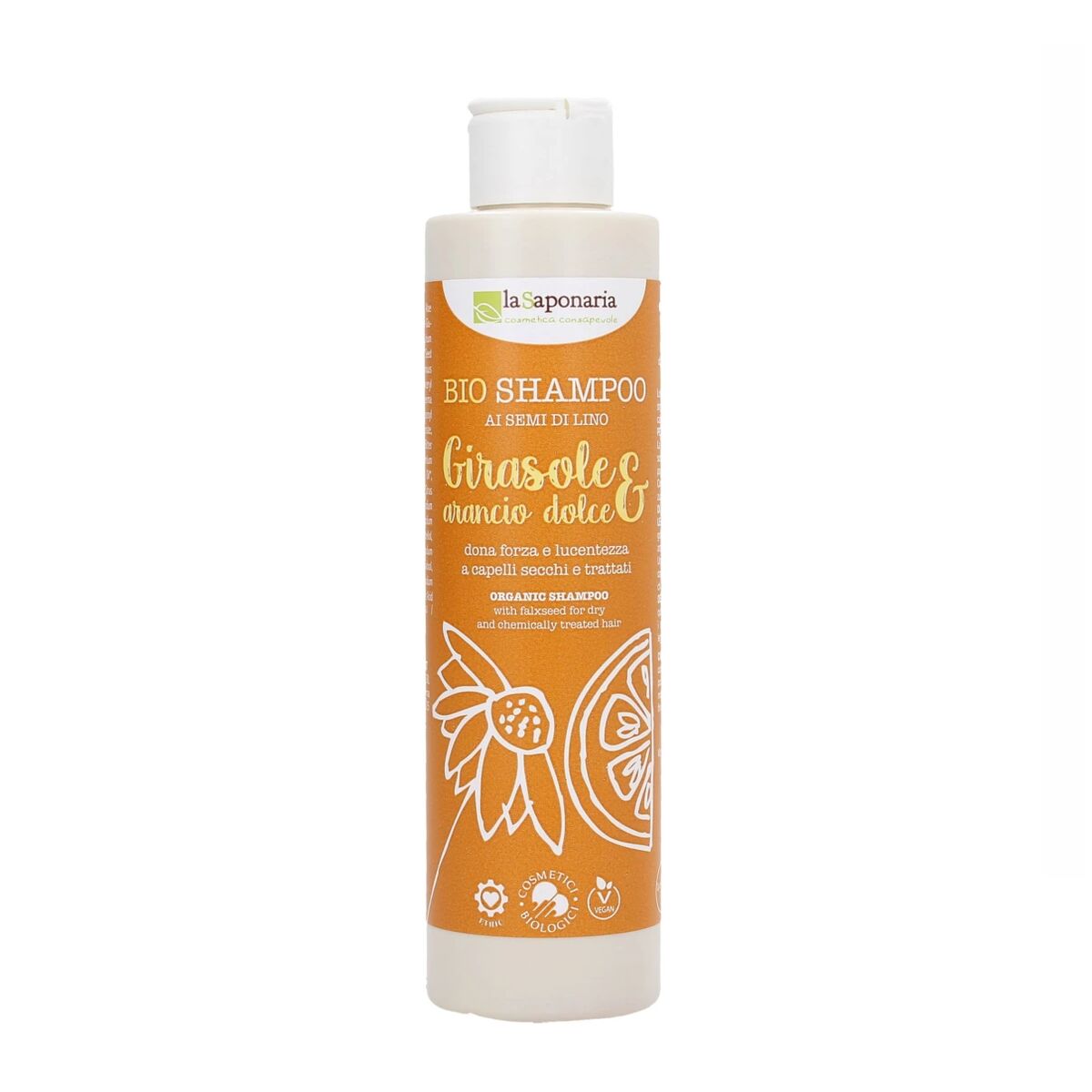 Shampoo La Saponaria Bio Orange 200 ml Solsikke shampooflaske