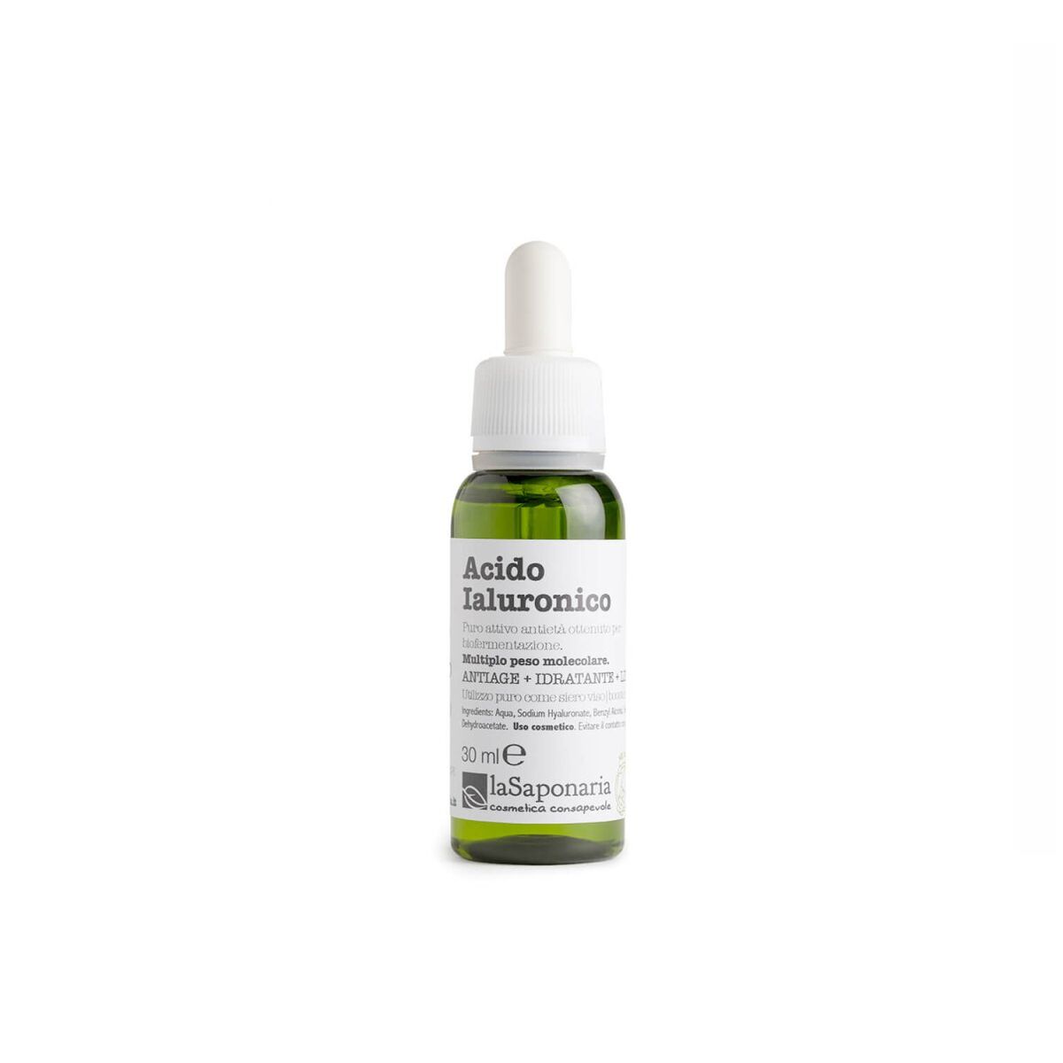 Ansigtsserum med hyaluronsyre La Saponaria Hyaluronic 30 ml produktemballage