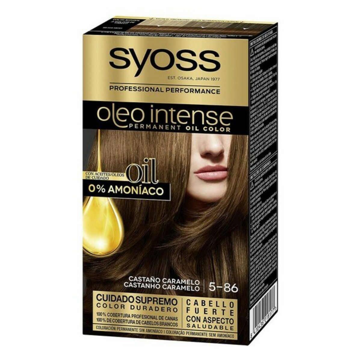 Permanent Dye Syoss Oleo Intense Caramel Brown Nº 5,86 Platinum Blonde Nº 5,86-Castano Caramelo for Women produktemballage