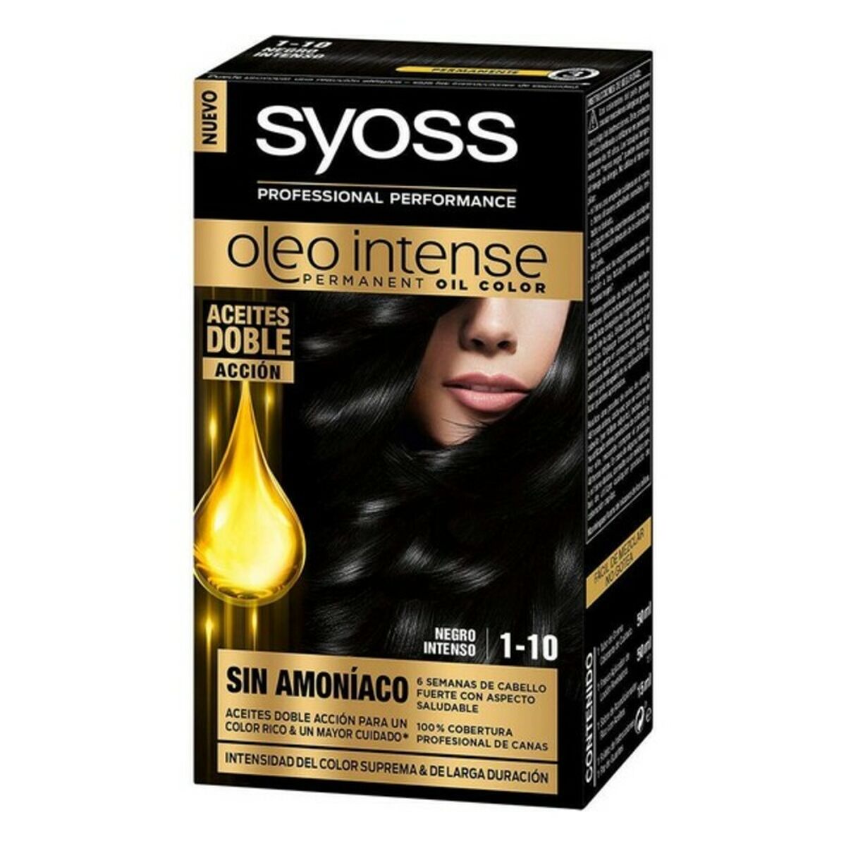Permanent Dye Syoss Oleo Intense Black Intense Nº 1,10 Platinum Blonde Nº 1.10-Negro Intenso for Women produktemballage
