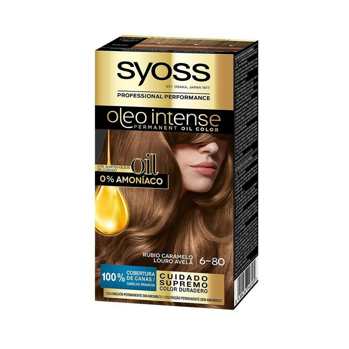 Permanent Dye Syoss Oleo Intense Caramel Blonde Nº 6,80 Platinum Blonde Nº 6,80-Rubio Caramelo for Women produktemballage