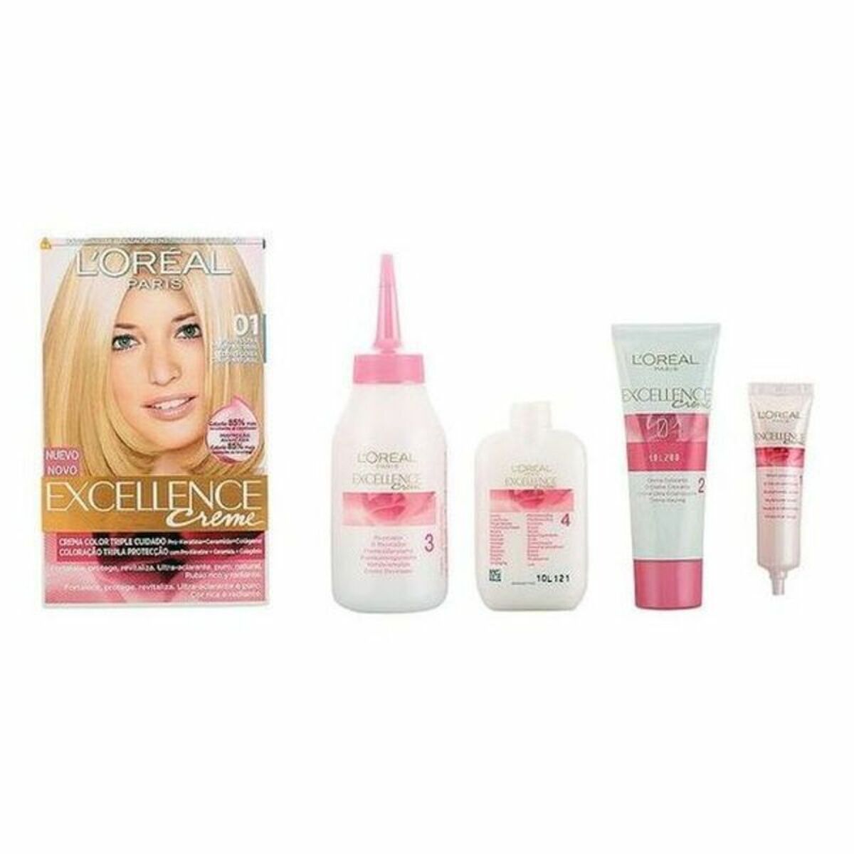 Permanent farvestof L'Oreal Make Up Excellence Ultra Light Natural Blonde Nº 01 Rubio Ultra Claro Natural 192 ml produktemballage