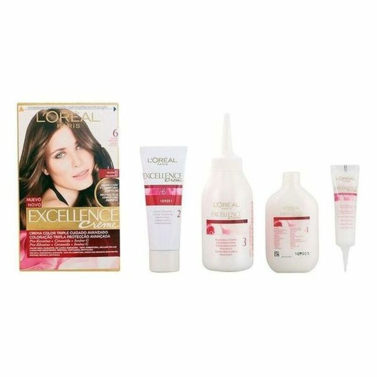 Permanent farvestof L'Oreal Make Up Excellence Nº 6 Rubio Oscuro Nº 6-Rubio Oscuro 192 ml produktemballage