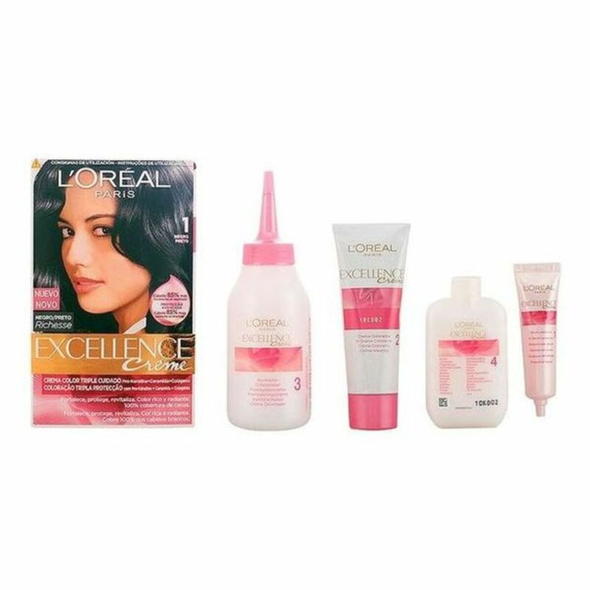 Permanent Dye L'Oreal Make Up Excellence Nº 1 Negro Nº 1-Negro 192 ml produktemballage