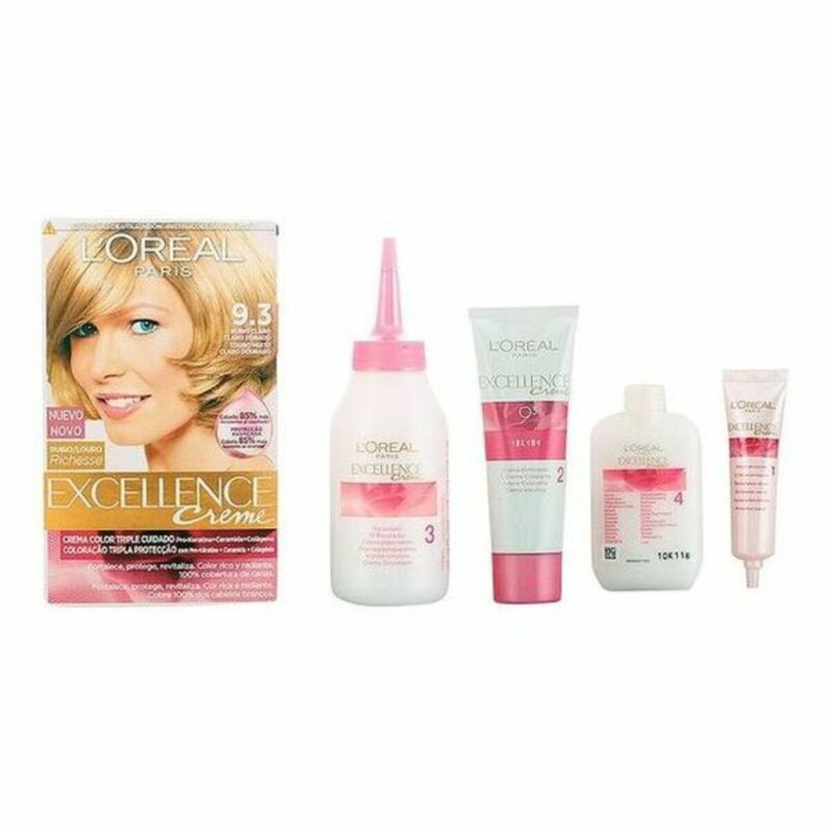 Permanent Dye L'Oreal Make Up Excellence Light Golden Blonde Nº 9,3-Rubio Claro Dorado 192 ml produktemballage