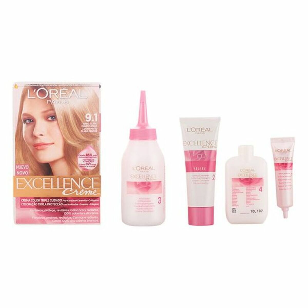Permanent farvestof L'Oreal Make Up Excellence Nº 9,1 Rubio Claro Ceniza Nº 9,1-Rubio Claro Ceniza 192 ml til kvinder produkt
