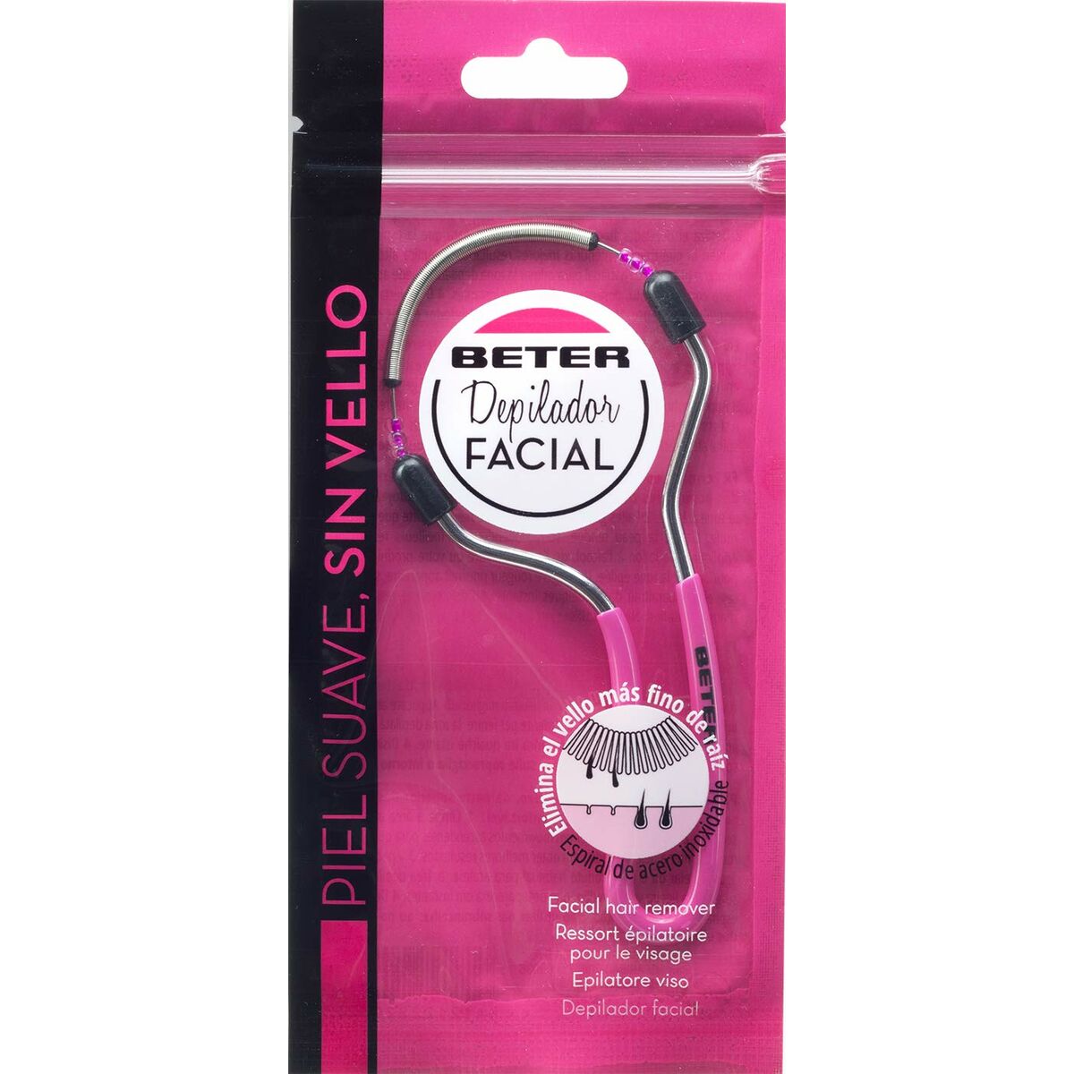 Facial Hair Remover Beter Depilador Facial Fuchsia produktemballage i rustfrit stål
